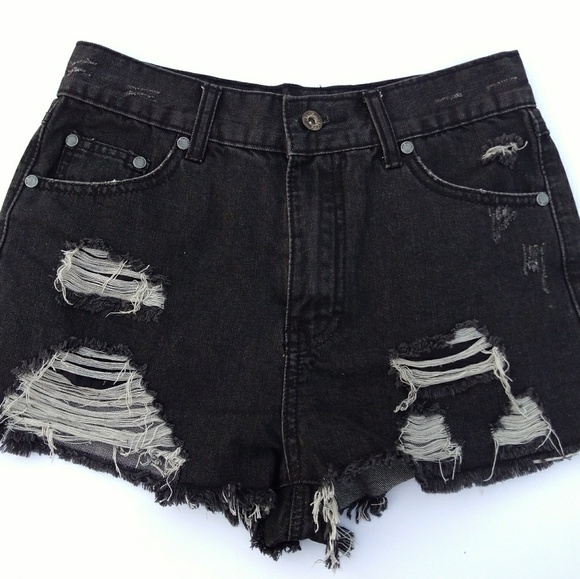 POL Pants - POL Black Jean High Waist Destroyed Denim Shorts